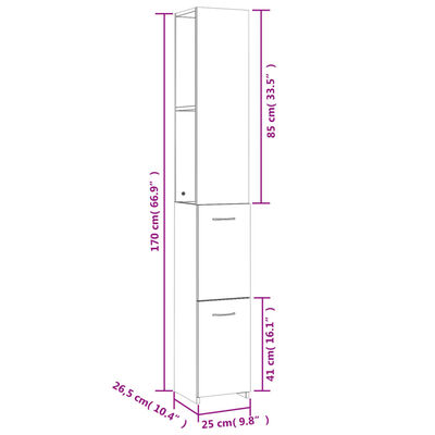 vidaXL Bathroom Cabinet Brown Oak 25x26.5x170 cm Engineered Wood