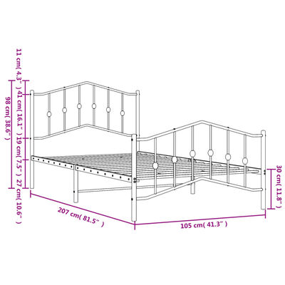 vidaXL Metal Bed Frame without Mattress with Footboard Black 100x200 cm