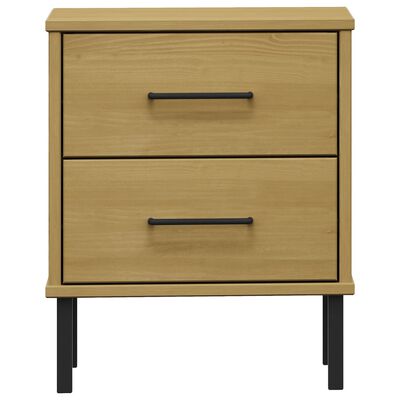 vidaXL Bedside Cabinet with Metal Legs Brown Solid Wood Pine OSLO