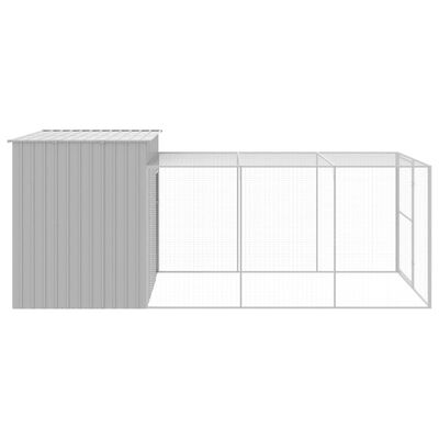 vidaXL Dog House with Run Light Grey 214x457x181 cm Galvanised Steel