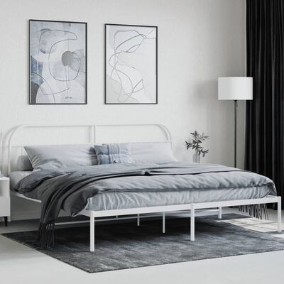 vidaXL Metal Bed Frame without Mattress with Headboard White 193x203 cm