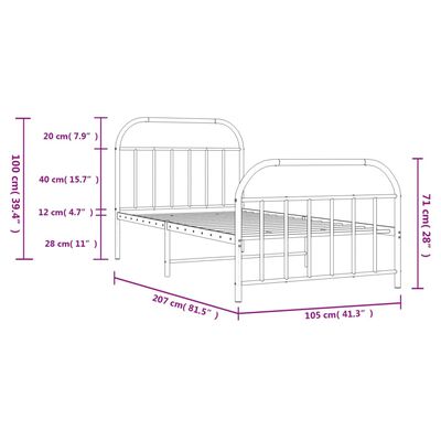 vidaXL Metal Bed Frame without Mattress with Footboard Black 100x200 cm