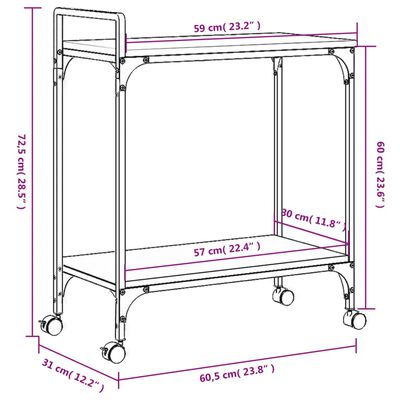 vidaXL Kitchen Trolley Smoked Oak 60.5x31x72.5 cm Engineered Wood