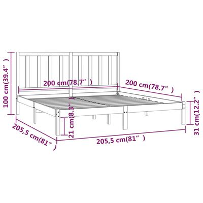 vidaXL Bed Frame without Mattress Solid Wood Pine 200x200 cm