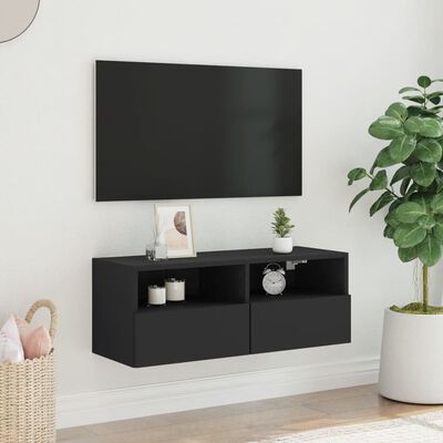 vidaXL TV Wall Cabinet Black 80x30x30 cm Engineered Wood