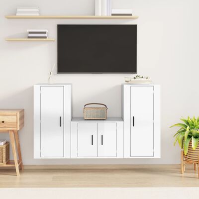 vidaXL 3 Piece TV Cabinet Set High Gloss White Engineered Wood