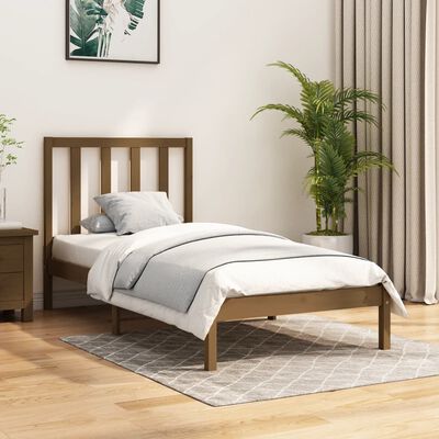 vidaXL Bed Frame without Mattress Honey Brown Solid Wood 75x190 cm Small Single