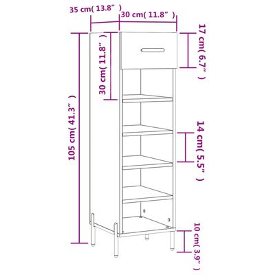 vidaXL Shoe Cabinet High Gloss White 30x35x105 cm Engineered Wood