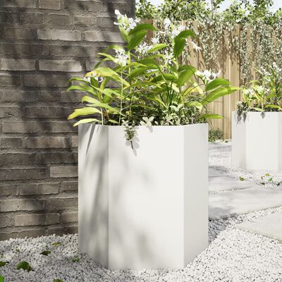 vidaXL Garden Planter White Hexagon 46x40x45 cm Steel