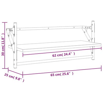 vidaXL Wall Shelves with Bars 2 pcs Brown Oak 65x25x30 cm