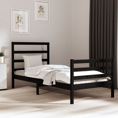 vidaXL Bed Frame without Mattress Black Solid Wood Pine 90x200 cm