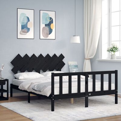 vidaXL Bed Frame without Mattress Black King Size Solid Wood Pine