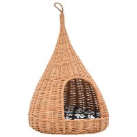 vidaXL Cat House with Cushion 40x60 cm Natural Willow Teepee