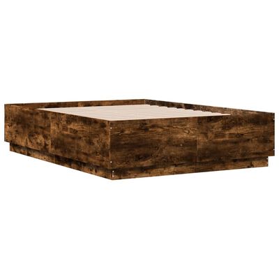 vidaXL Bed Frame with LED without Mattress Smoked Oak 135x190 cm Double