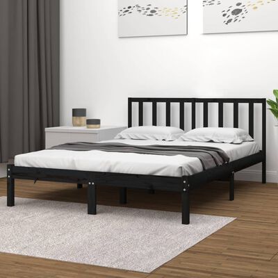 vidaXL Bed Frame without Mattress Black Solid Wood Pine 135x190 cm Double