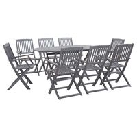 vidaXL 9 Piece Garden Dining Set Solid Acacia Wood Grey