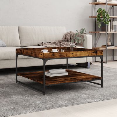 vidaXL Coffee Table Smoked Oak 80x80x45 cm Engineered Wood and Iron