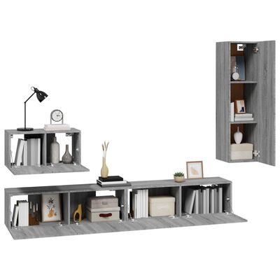 vidaXL 4 Piece TV Cabinet Set Grey Sonoma Engineered Wood