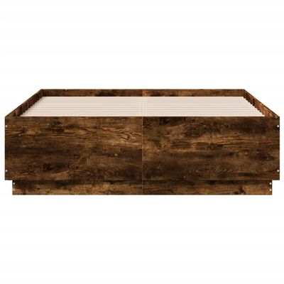 vidaXL Bed Frame with LED without Mattress Smoked Oak 135x190 cm Double