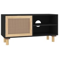 vidaXL TV Cabinet Black 80x30x40 cm Solid Wood Pine and Natural Rattan