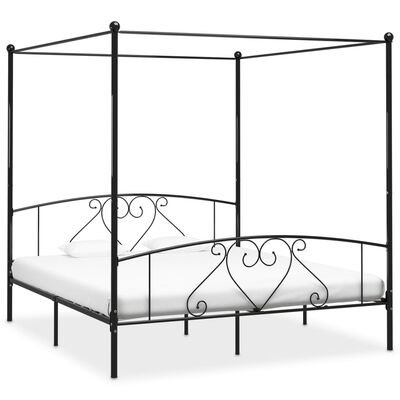 vidaXL Bed Frame without Mattress with Canopy Black 180x200 cm Super King Metal