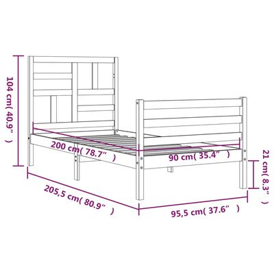 vidaXL Bed Frame without Mattress 90x200 cm Solid Wood