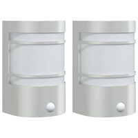vidaXL Outdoor Wall Lights with Sensors 2pcs Silver Stainless Steel