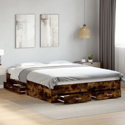 vidaXL Bed Frame with Drawers without Mattress Smoked Oak 150x200 cm King Size