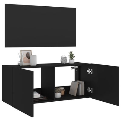 vidaXL TV Wall Cabinet with LED Lights Black 100x35x41 cm