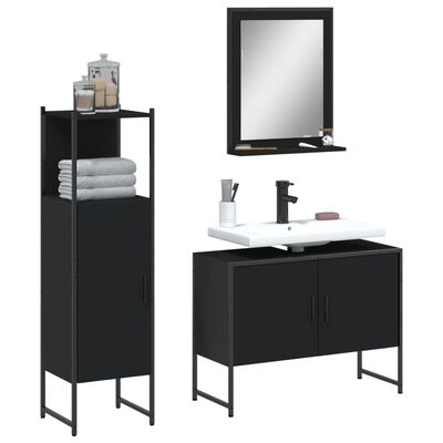 vidaXL 3 Piece Bathroom Cabinet Set Black Engineered Wood