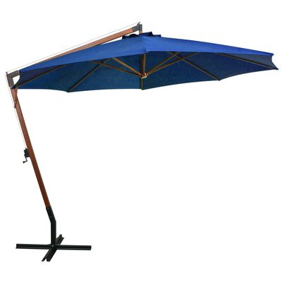 vidaXL Hanging Garden Parasol with Pole Azure Blue 3.5x2.9 m Solid Fir Wood