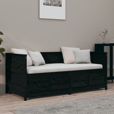 vidaXL Day Bed without Mattress Black 75x190 cm Small Single Solid Wood Pine