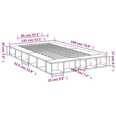 vidaXL Bed Frame Smoked Oak 135x190 cm Double Engineered Wood