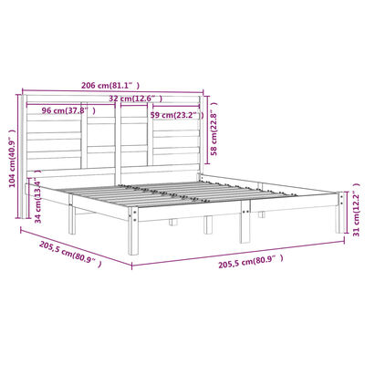 vidaXL Bed Frame without Mattress White Solid Wood 200x200 cm