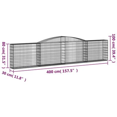 vidaXL Arched Gabion Baskets 10 pcs 400x30x80/100 cm Galvanised Iron