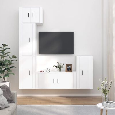 vidaXL 5 Piece TV Cabinet Set White Engineered Wood