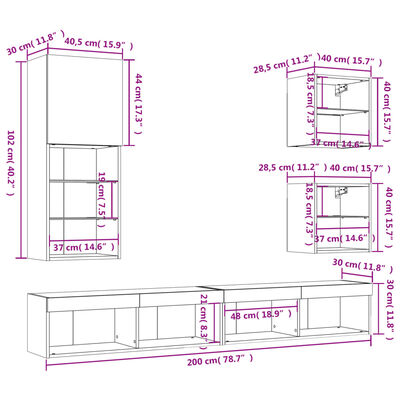 vidaXL 5 Piece TV Wall Units with LED Black Engineered Wood