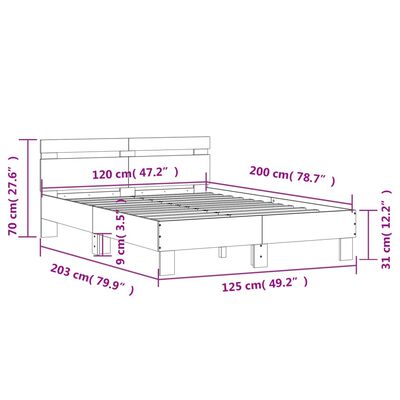 vidaXL Bed Frame without Mattress Concrete Grey 120x200 cm