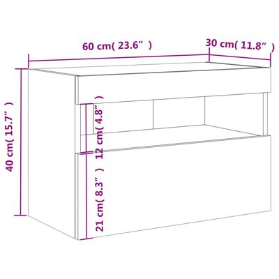 vidaXL TV Wall Cabinet with LED Lights Black 60x30x40 cm