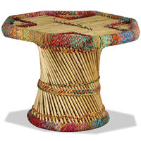 vidaXL Coffee Table Bamboo with Chindi Details Multicolour