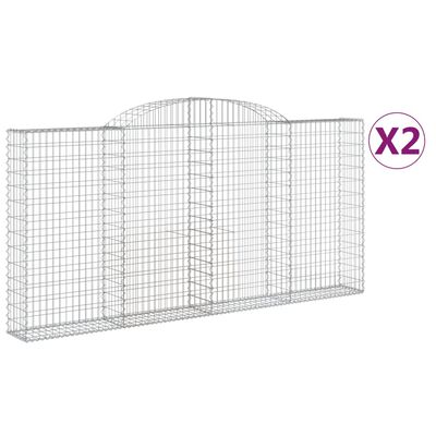 vidaXL Arched Gabion Baskets 2 pcs 300x30x140/160 cm Galvanised Iron