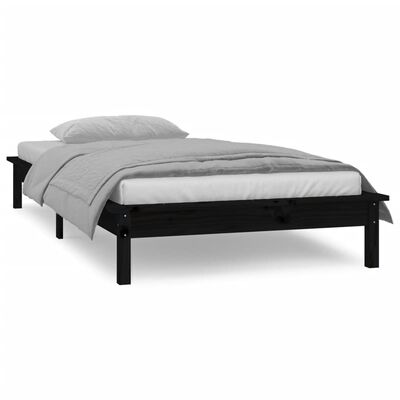 vidaXL LED Bed Frame without Mattress Black 75x190 cm Small Single Solid Wood