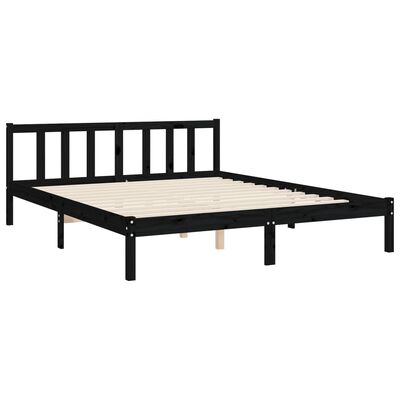 vidaXL Bed Frame without Mattress Black King Size Solid Wood Pine