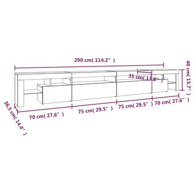 vidaXL TV Cabinet with LED Lights High Gloss White 290x36.5x40 cm