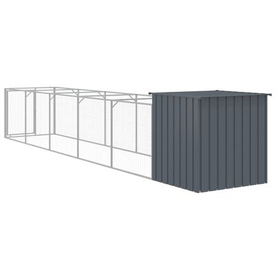 vidaXL Dog House with Run Anthracite 110x609x110 cm Galvanised Steel