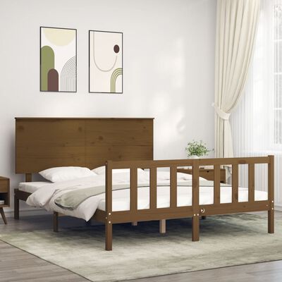 vidaXL Bed Frame without Mattress Honey Brown King Size Solid Wood Pine