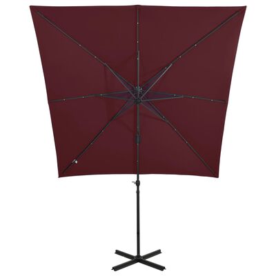 vidaXL Cantilever Garden Parasol with Pole and LED Lights Bordeaux Red 250 cm