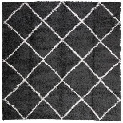 vidaXL Shaggy Rug PAMPLONA High Pile Modern Black and Cream 160x160 cm