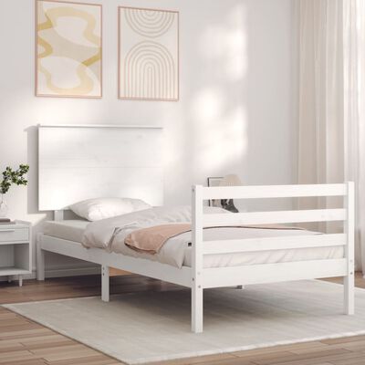 vidaXL Bed Frame without Mattress White Small Single Solid Wood