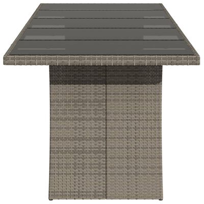 vidaXL Garden Table with Glass Top Grey 240x90x75 cm Poly Rattan